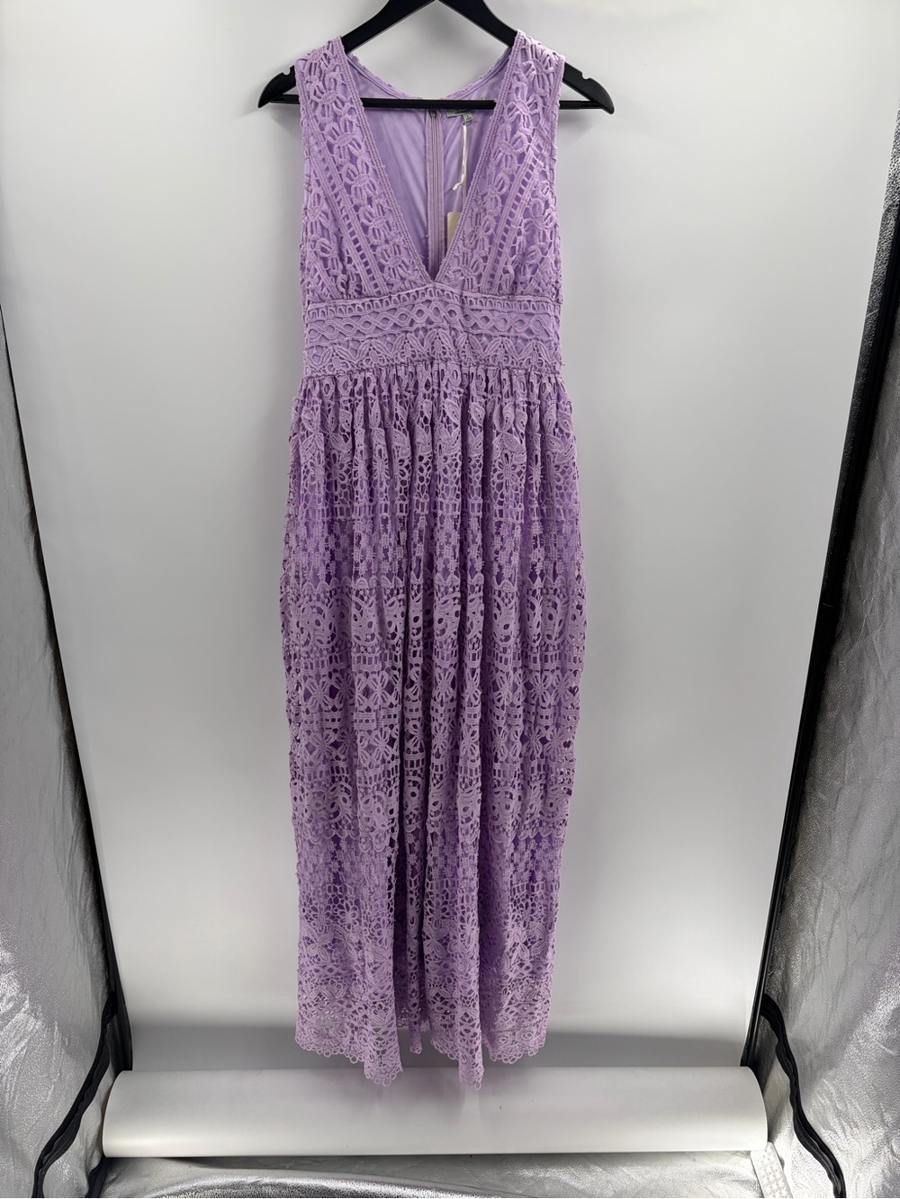 The clothing company purple v-neck lace bohemian maxi dress size large NWT